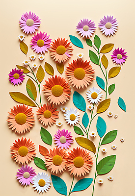 JPG 스튜디오촬영 편집이미지 꽃 종이 잎 사람없음 주황색 페이퍼아트 조화 편집실사 AI포토 AI콘텐츠 식물 컬러 실내 CG 파일형식