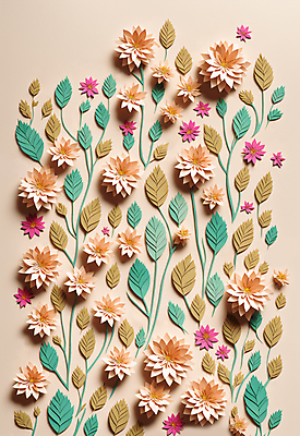 JPG 스튜디오촬영 편집이미지 꽃 종이 잎 사람없음 페이퍼아트 조화 베이지색 편집실사 AI포토 AI콘텐츠 식물 컬러 실내 CG 파일형식