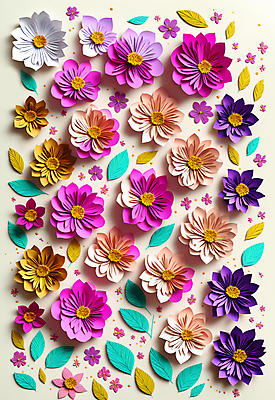 JPG 스튜디오촬영 편집이미지 꽃 종이 잎 사람없음 컬러풀 페이퍼아트 조화 편집실사 AI포토 AI콘텐츠 식물 컬러 실내 CG 파일형식