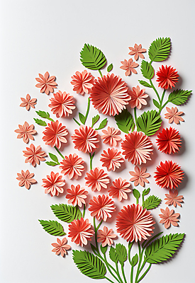 JPG 스튜디오촬영 편집이미지 꽃 종이 잎 사람없음 페이퍼아트 조화 코랄 편집실사 AI포토 AI콘텐츠 식물 컬러 실내 CG 파일형식