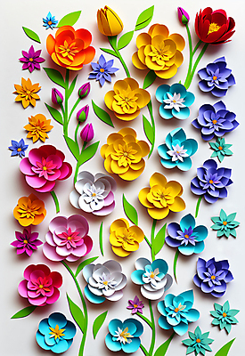 JPG 스튜디오촬영 편집이미지 꽃 종이 잎 사람없음 컬러풀 페이퍼아트 조화 편집실사 AI포토 AI콘텐츠 식물 컬러 실내 CG 파일형식