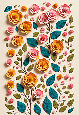 JPG 스튜디오촬영 편집이미지 꽃 종이 잎 사람없음 컬러풀 페이퍼아트 조화 편집실사 AI포토 AI콘텐츠 식물 컬러 실내 CG 파일형식