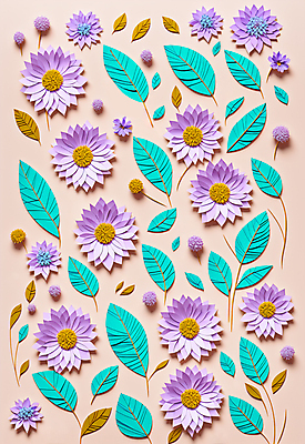 JPG 스튜디오촬영 편집이미지 꽃 종이 잎 사람없음 페이퍼아트 연보라색 조화 민트색 편집실사 AI포토 AI콘텐츠 식물 컬러 실내 보라색 CG 파일형식