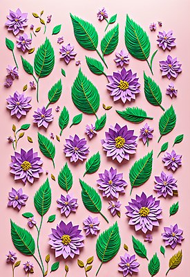 JPG 스튜디오촬영 편집이미지 꽃 종이 잎 사람없음 초록색 보라색 페이퍼아트 조화 편집실사 AI포토 AI콘텐츠 식물 컬러 실내 CG 파일형식