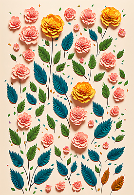 JPG 스튜디오촬영 편집이미지 꽃 종이 잎 사람없음 컬러풀 페이퍼아트 조화 편집실사 AI포토 AI콘텐츠 식물 컬러 실내 CG 파일형식