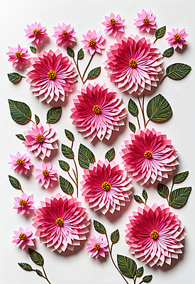 JPG 스튜디오촬영 편집이미지 꽃 종이 분홍색 잎 사람없음 페이퍼아트 조화 편집실사 AI포토 AI콘텐츠 식물 컬러 실내 CG 파일형식