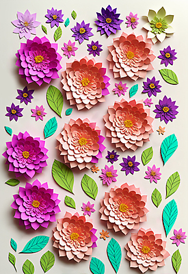 JPG 스튜디오촬영 편집이미지 꽃 종이 잎 사람없음 컬러풀 페이퍼아트 조화 편집실사 AI포토 AI콘텐츠 식물 컬러 실내 CG 파일형식