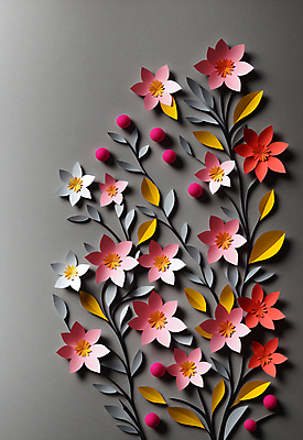 JPG 스튜디오촬영 편집이미지 꽃 종이 잎 사람없음 회색 페이퍼아트 조화 편집실사 AI포토 AI콘텐츠 식물 컬러 실내 CG 파일형식