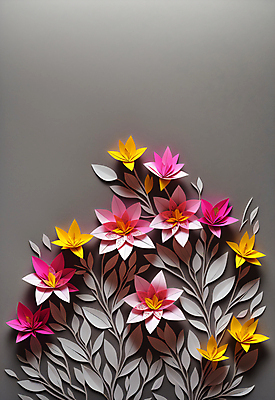 JPG 스튜디오촬영 편집이미지 꽃 종이 잎 사람없음 회색 페이퍼아트 조화 편집실사 AI포토 AI콘텐츠 식물 컬러 실내 CG 파일형식