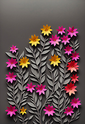 JPG 스튜디오촬영 편집이미지 꽃 종이 잎 사람없음 회색 페이퍼아트 조화 편집실사 AI포토 AI콘텐츠 식물 컬러 실내 CG 파일형식