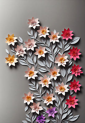 JPG 스튜디오촬영 편집이미지 꽃 종이 잎 사람없음 회색 페이퍼아트 조화 편집실사 AI포토 AI콘텐츠 식물 컬러 실내 CG 파일형식