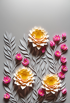 JPG 스튜디오촬영 편집이미지 꽃 종이 잎 사람없음 회색 페이퍼아트 조화 편집실사 AI포토 AI콘텐츠 식물 컬러 실내 CG 파일형식