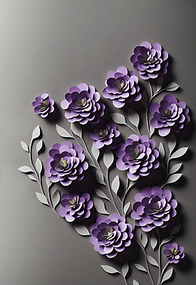 JPG 스튜디오촬영 편집이미지 꽃 종이 잎 사람없음 보라색 회색 페이퍼아트 조화 편집실사 AI포토 AI콘텐츠 식물 컬러 실내 CG 파일형식