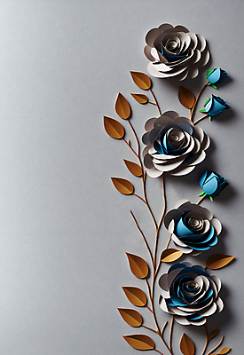 JPG 스튜디오촬영 편집이미지 꽃 종이 하늘색 잎 사람없음 장미 회색 페이퍼아트 조화 편집실사 AI포토 AI콘텐츠 식물 컬러 실내 파란색 CG 파일형식