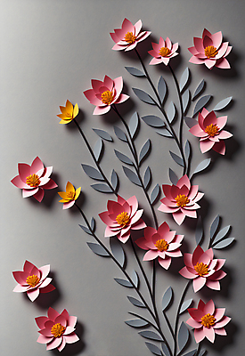 JPG 스튜디오촬영 편집이미지 꽃 종이 잎 사람없음 회색 페이퍼아트 조화 편집실사 AI포토 AI콘텐츠 식물 컬러 실내 CG 파일형식