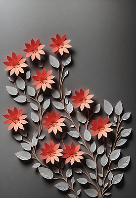 JPG 스튜디오촬영 편집이미지 꽃 종이 잎 사람없음 회색 페이퍼아트 조화 코랄 편집실사 AI포토 AI콘텐츠 식물 컬러 실내 CG 파일형식