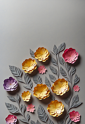 JPG 스튜디오촬영 편집이미지 꽃 종이 잎 사람없음 회색 페이퍼아트 조화 편집실사 AI포토 AI콘텐츠 식물 컬러 실내 CG 파일형식