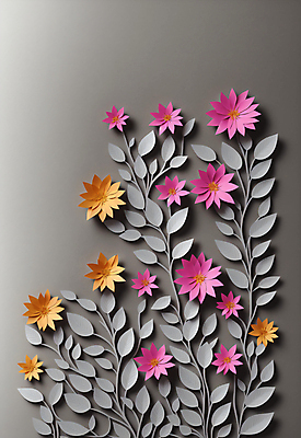 JPG 스튜디오촬영 편집이미지 꽃 종이 잎 사람없음 회색 페이퍼아트 조화 편집실사 AI포토 AI콘텐츠 식물 컬러 실내 CG 파일형식