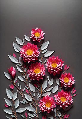 JPG 스튜디오촬영 편집이미지 꽃 종이 분홍색 잎 사람없음 회색 페이퍼아트 조화 편집실사 AI포토 AI콘텐츠 식물 컬러 실내 CG 파일형식