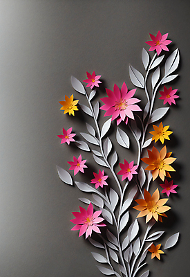 JPG 스튜디오촬영 편집이미지 꽃 종이 잎 사람없음 회색 페이퍼아트 조화 편집실사 AI포토 AI콘텐츠 식물 컬러 실내 CG 파일형식