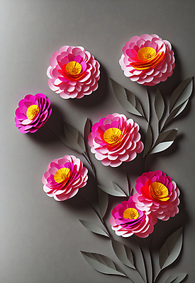 JPG 스튜디오촬영 편집이미지 꽃 종이 분홍색 잎 사람없음 회색 페이퍼아트 조화 편집실사 AI포토 AI콘텐츠 식물 컬러 실내 CG 파일형식