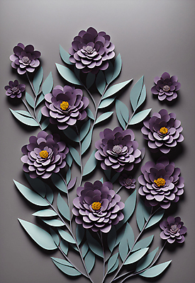 JPG 스튜디오촬영 편집이미지 꽃 종이 잎 사람없음 보라색 회색 페이퍼아트 조화 편집실사 AI포토 AI콘텐츠 식물 컬러 실내 CG 파일형식