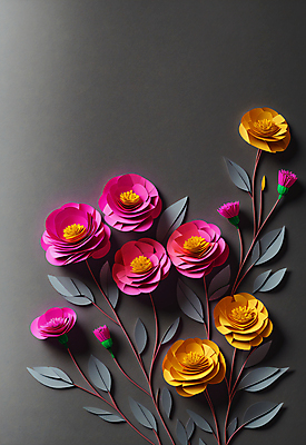 JPG 스튜디오촬영 편집이미지 꽃 종이 잎 사람없음 회색 페이퍼아트 조화 편집실사 AI포토 AI콘텐츠 식물 컬러 실내 CG 파일형식