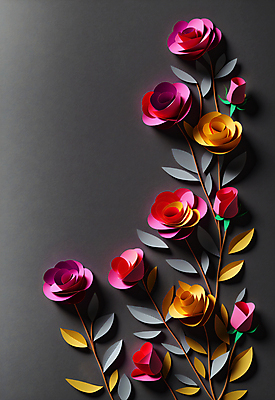 JPG 스튜디오촬영 편집이미지 꽃 종이 잎 사람없음 장미 회색 페이퍼아트 조화 편집실사 AI포토 AI콘텐츠 식물 컬러 실내 CG 파일형식