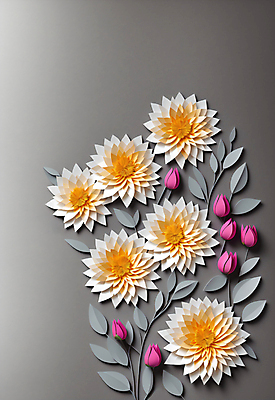 JPG 스튜디오촬영 편집이미지 꽃 종이 잎 사람없음 회색 페이퍼아트 꽃봉오리 조화 편집실사 AI포토 AI콘텐츠 식물 컬러 실내 CG 파일형식