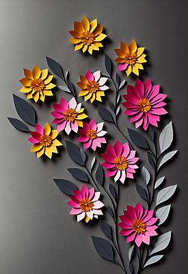 JPG 스튜디오촬영 편집이미지 꽃 종이 잎 사람없음 회색 페이퍼아트 조화 편집실사 AI포토 AI콘텐츠 식물 컬러 실내 CG 파일형식