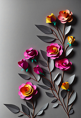 JPG 스튜디오촬영 편집이미지 꽃 종이 잎 사람없음 장미 회색 페이퍼아트 조화 편집실사 AI포토 AI콘텐츠 식물 컬러 실내 CG 파일형식