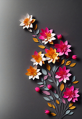 JPG 스튜디오촬영 편집이미지 꽃 종이 잎 사람없음 회색 페이퍼아트 꽃봉오리 조화 편집실사 AI포토 AI콘텐츠 식물 컬러 실내 CG 파일형식