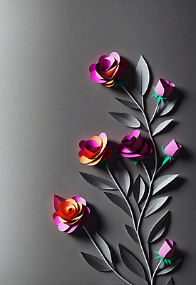 JPG 스튜디오촬영 편집이미지 꽃 종이 잎 사람없음 장미 회색 페이퍼아트 조화 편집실사 AI포토 AI콘텐츠 식물 컬러 실내 CG 파일형식