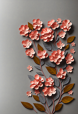JPG 스튜디오촬영 편집이미지 꽃 종이 잎 사람없음 회색 페이퍼아트 조화 코랄 편집실사 AI포토 AI콘텐츠 식물 컬러 실내 CG 파일형식