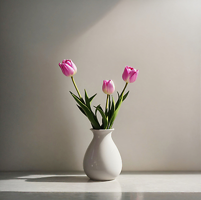 JPG 스튜디오촬영 편집이미지 분홍색 실내 그림자 사람없음 빛 꽃병 튤립 편집실사 AI포토 AI콘텐츠 꽃 컬러 내부 CG 파일형식