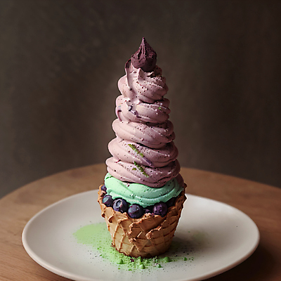 JPG 스튜디오촬영 편집이미지 접시 사람없음 달콤 가루 블루베리 아이스크림콘 콘아이스크림 소프트아이스크림 편집실사 AI포토 AI콘텐츠 식기 과일 아이스크림 실내 맛 CG 콘 파일형식