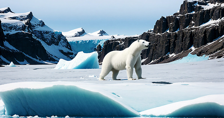 JPG 편집이미지 한마리 겨울 풍경 사람없음 야외 파란색 얼음 북극 북극곰 빙하 빙벽 눈덮임 편집실사 AI포토 AI콘텐츠 자연요소 1 계절 벽 컬러 컨셉 곰 극지방 CG 파일형식