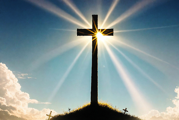 JPG 편집이미지 실루엣 기독교 십자가 하늘 풍경 사람없음 빛 언덕 디지털합성 편집소스 편집실사 AI컴퓨터그래픽 AI콘텐츠 종교 촬영기법 CG 파일형식