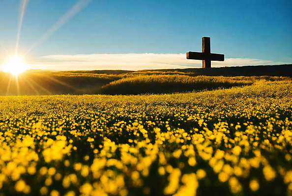 JPG 편집이미지 꽃 기독교 십자가 풍경 초원 사람없음 빛 태양 노을 디지털합성 편집소스 편집실사 AI컴퓨터그래픽 AI콘텐츠 자연요소 식물 종교 CG 파일형식