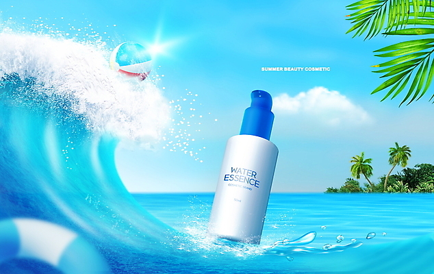 PSD 구름 편집이미지 파도 바다 하늘 사람없음 여름 파란색 야자수 햇빛 뷰티 화장품 비치볼 야자수잎 블러효과 에센스 이미지편집 자연요소 나무 계절 컬러 잎 공 바캉스용품 태양 블러 파일형식 효과