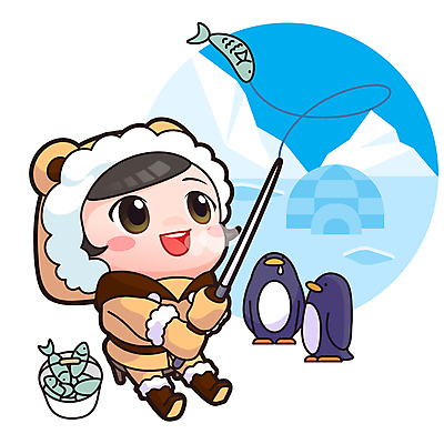 전신 여자 어린이 인물캐릭터 여러마리 일러스트 낚시 어류 한명 들기 앉기 소녀 올려보기 탐험 낚싯대 남극 양동이 펭귄 빙하 이글루 탐험대 소녀한명만 월간캐릭터 일러캐릭터 AI파일 캐릭터 1 다수 모션 조류 레저 사람 수중동물 낚시용품 극지방 여자한명만 소녀만 파일형식 벡터