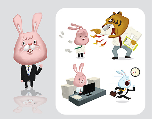 시계 서류가방 여러마리 일러스트 들기 정장 사람없음 컴퓨터 달리기 파이팅 주먹 가리킴 토끼 타이핑 업무 직장인 호랑이 상사 지각 꾸지람 신입사원 출근 바쁨 업무과다 야근 삿대질 서류더미 서류판 힘듦 다급 월간캐릭터 일러캐릭터 AI파일 직업 캐릭터 옷 다수 컨셉 가방 비즈니스 포유류 모션 손짓 전자제품 반려동물 사무용품 작업 체벌 문서 출퇴근 파일형식 벡터 더미