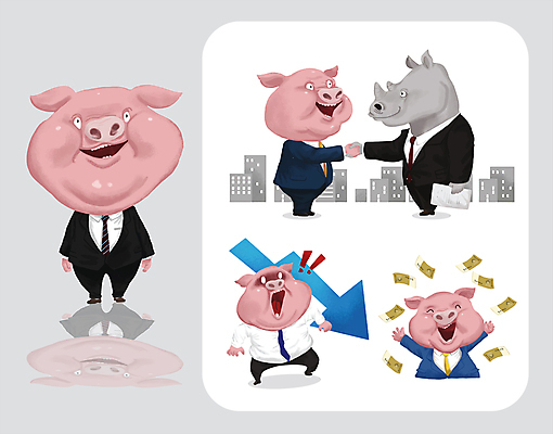 화살표 지폐 여러마리 일러스트 성공 악수 협상 미소 들기 정장 사람없음 건물 놀람 기쁨 만세 돼지 직장인 하락 코뿔소 오만원 당황 월간캐릭터 일러캐릭터 AI파일 직업 캐릭터 건축물 옷 감정 다수 컨셉 돈 비즈니스 포유류 모션 표정 손짓 파일형식 벡터