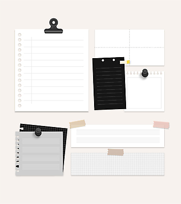 점선 일러스트 사람없음 세트 사각형 줄무늬 다양 메모지 압정 심플 격자 메모꽂이 서류집게 마스킹테이프 국내일러스트 AI파일 도형 선 다수 무늬 문구용품 집게 사무용품 테이프 파일형식 벡터