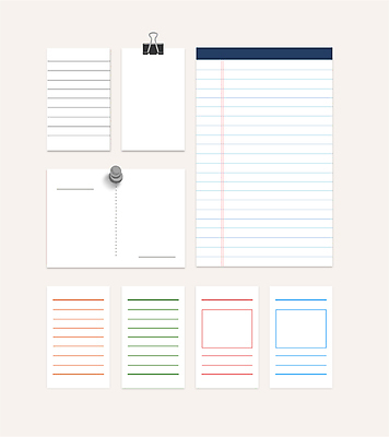 일러스트 사람없음 세트 줄무늬 다양 메모지 압정 심플 엽서 서류집게 국내일러스트 AI파일 다수 무늬 집게 사무용품 편지 파일형식 벡터