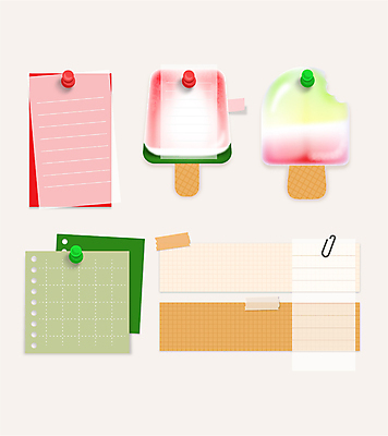 일러스트 아이스크림 수박 사람없음 세트 줄무늬 다양 메모지 압정 심플 격자 메모꽂이 막대아이스크림 모눈 반투명 마스킹테이프 국내일러스트 AI파일 다수 무늬 과일 문구용품 디저트 사무용품 테이프 파일형식 벡터