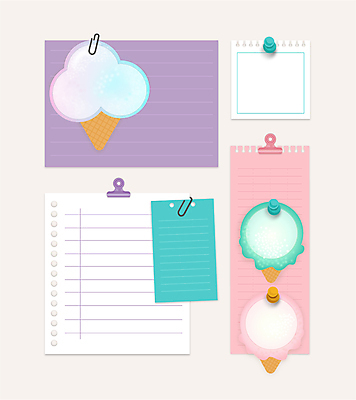 일러스트 사람없음 세트 사각형 줄무늬 다양 메모지 압정 심플 콘아이스크림 메모꽂이 서류집게 국내일러스트 AI파일 도형 다수 무늬 문구용품 아이스크림 집게 사무용품 파일형식 벡터