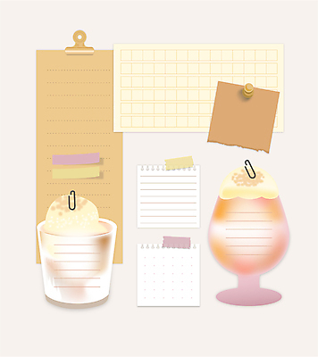음료 일러스트 아이스크림 사람없음 세트 갈색 사각형 줄무늬 다양 메모지 압정 포스트잇 심플 찢어짐 메모꽂이 서류집게 원고지 마스킹테이프 국내일러스트 AI파일 도형 컬러 다수 무늬 모션 문구용품 디저트 집게 사무용품 테이프 파일형식 벡터
