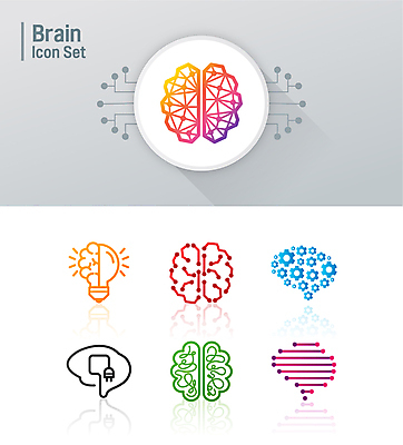 아이콘 선 생각 곡선 사람없음 컬러풀 플러그 라인아트 라인아이콘 직선 두뇌 톱니바퀴 그라데이션 미로 전구모양 2D아이콘 AI파일 모양 컬러 전구 뇌 파일형식 벡터