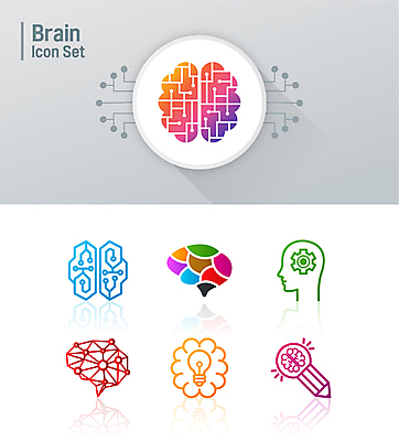 아이콘 선 생각 사람없음 컬러풀 연필 라인아트 라인아이콘 얼굴모양 두뇌 톱니바퀴 그라데이션 미로 전구모양 2D아이콘 AI파일 모양 얼굴 컬러 전구 학용품 필기구 뇌 파일형식 벡터